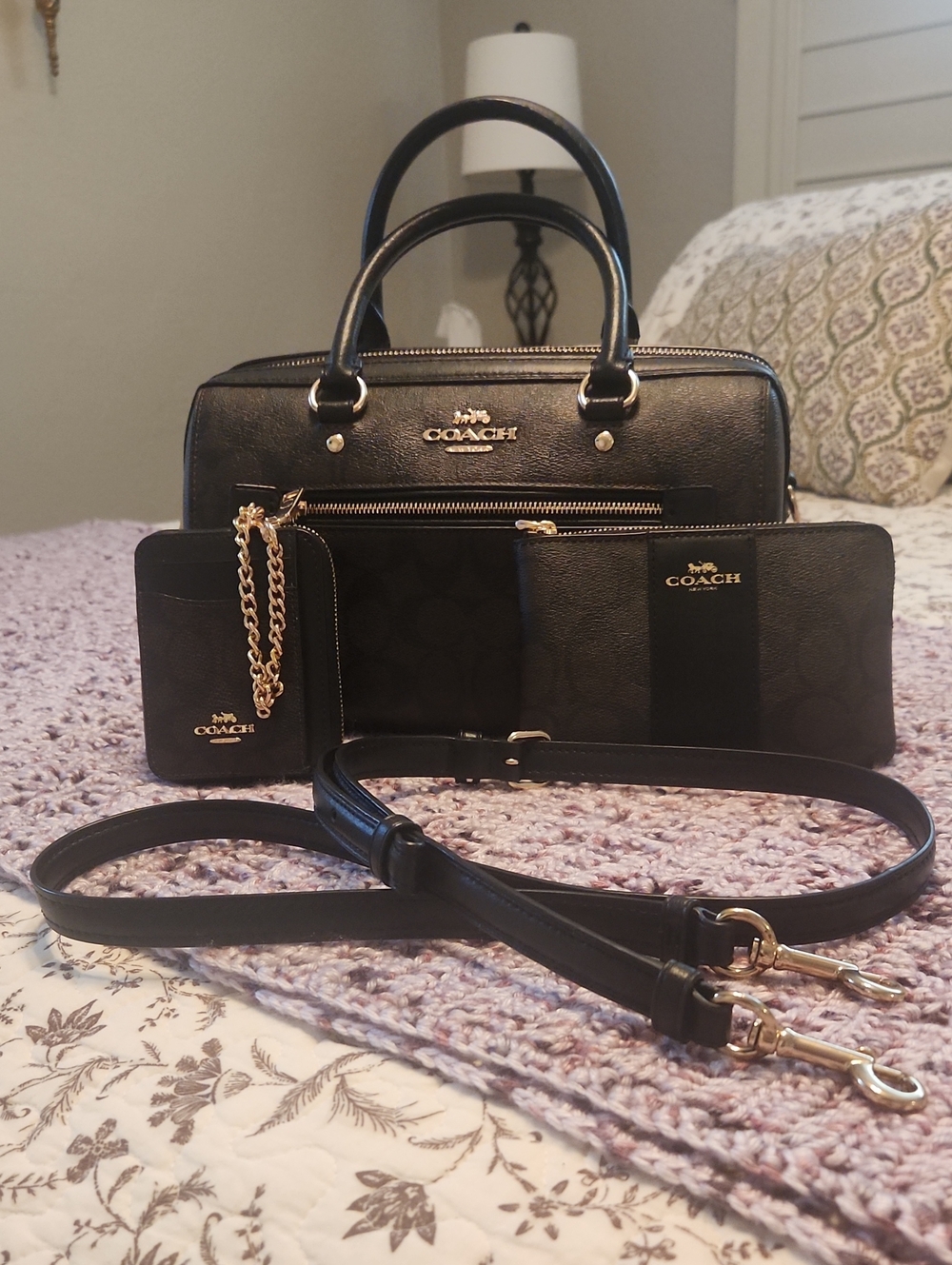 Coach black And Brown Rowan satchel Set